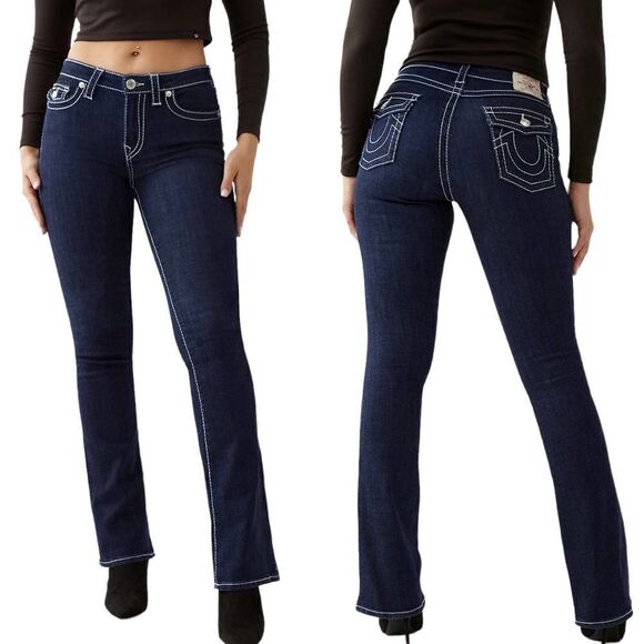True Religion Becca Mid Rise Bootcut Dark Blue Denim Jeans Sz 34 - Picture 1 of 9